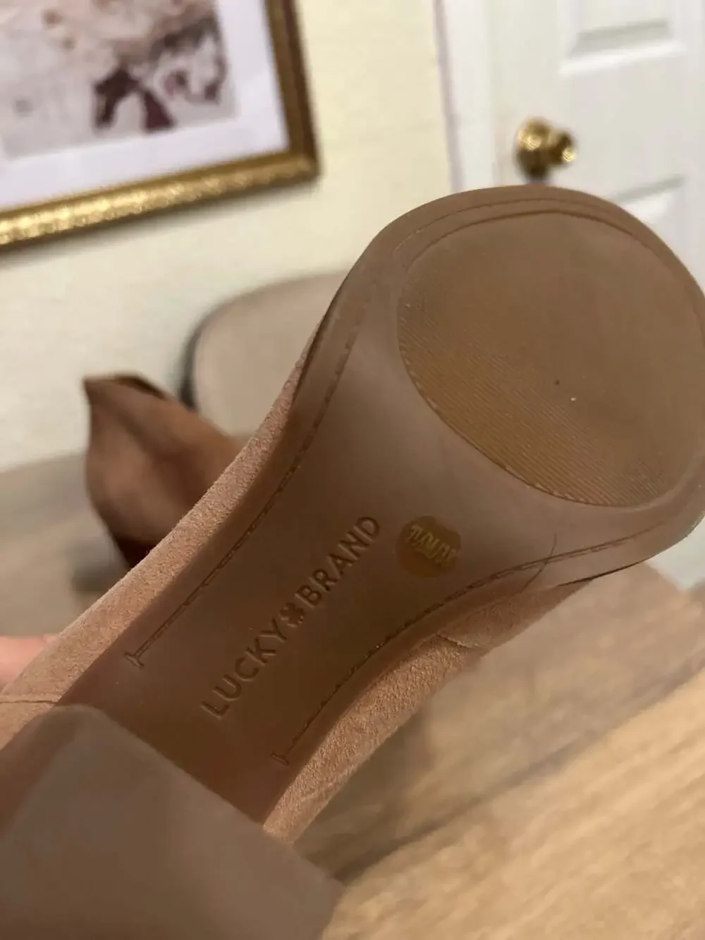 Lucky Brand Women's Joal Suede Chunky Heel Bootie Macaroon Size 7.5M